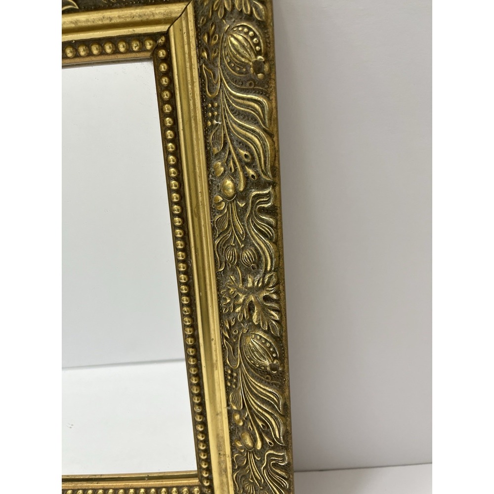 Vintage Wooden Framed Mirror Floral GoldTone Square 14x12" - Picture 3 of 6